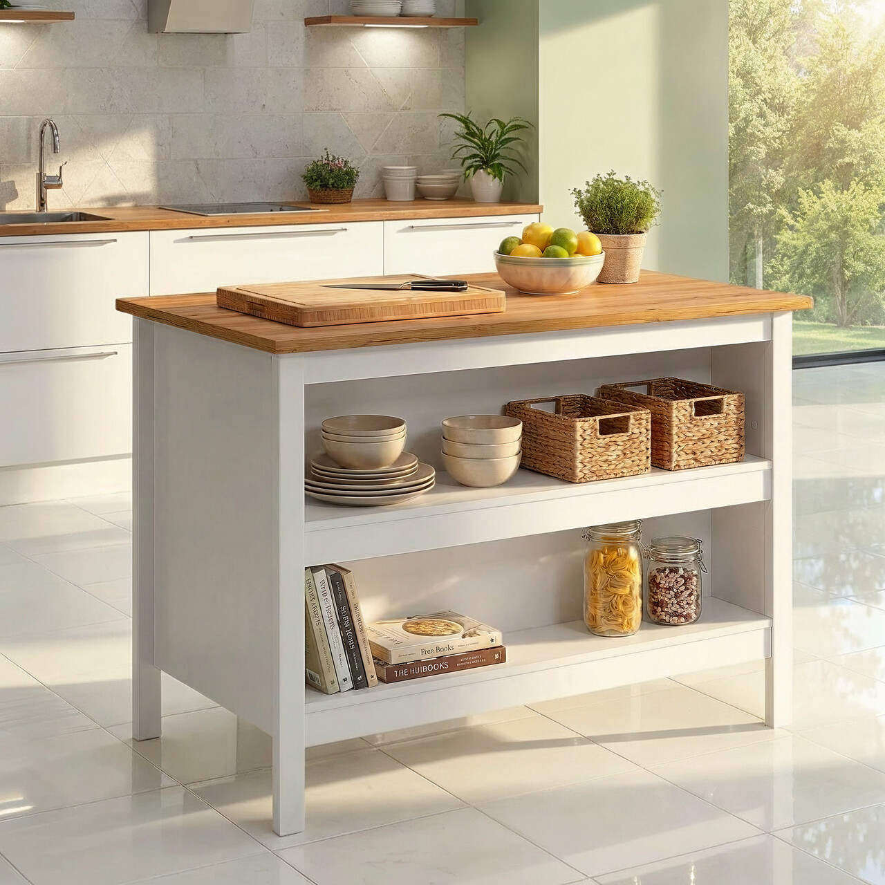 Insula de bucatarie / dulap bucatarie Julina, Inter Link, 124x75x91.5 cm, MDF, alb/maro - imagine 6